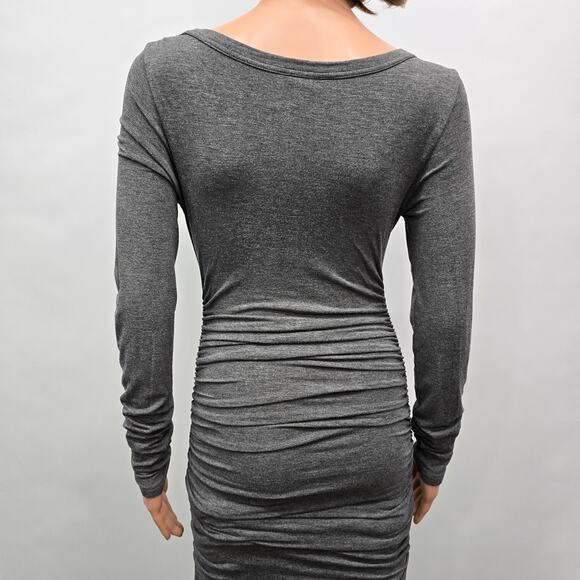 CLUB MONACO Ruched Body-Con Dress Scoop Neck Long sleeve Size XS X-Small Gray - Picture 8 of 10